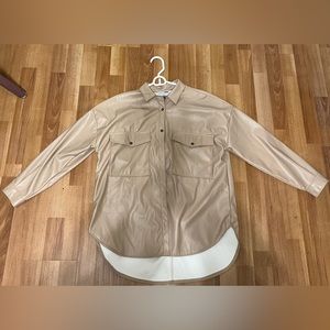 Fashion Nova size S Tan leather shirt jacket with warm inner lining